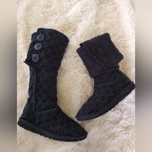 UGG Black Quilted Button Knit Tall & Fold-Down Booties